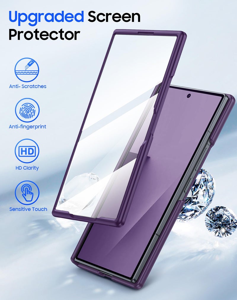 oupeigar for Samsung Galaxy Z Fold 7 Case with Screen Protector & Built-in Hinge Protection, Skin Feel Ultra Thin Stylish Translucent Matte PC, Wireless Charging Durable Shockproof Cover for Z Fold 7-Purple - Image 3