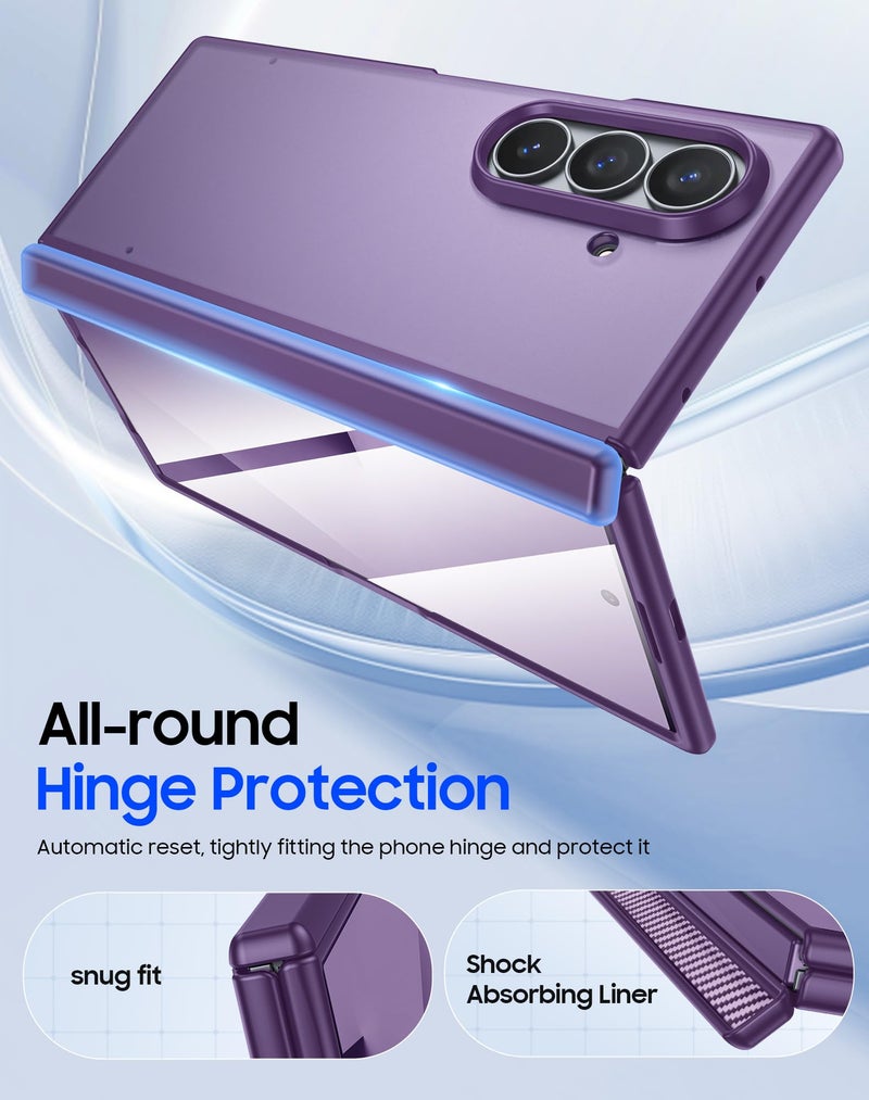 oupeigar for Samsung Galaxy Z Fold 7 Case with Screen Protector & Built-in Hinge Protection, Skin Feel Ultra Thin Stylish Translucent Matte PC, Wireless Charging Durable Shockproof Cover for Z Fold 7-Purple - Image 4