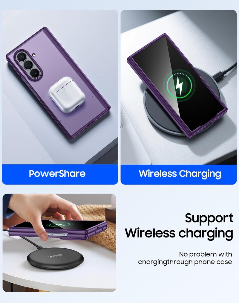 oupeigar for Samsung Galaxy Z Fold 7 Case with Screen Protector & Built-in Hinge Protection, Skin Feel Ultra Thin Stylish Translucent Matte PC, Wireless Charging Durable Shockproof Cover for Z Fold 7-Purple - Image 5