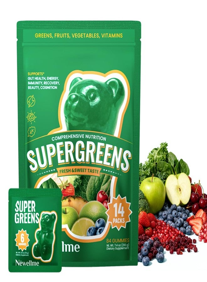 NEWELLME Super Greens Gummies, Delicious Daily Greens Multivitamin Gummy Bears with Superfoods, Fiber & Probiotics for Gut Health, Energy & Immune Support, Sugar Free, 14 Grab-and-Go Packs - Image 1