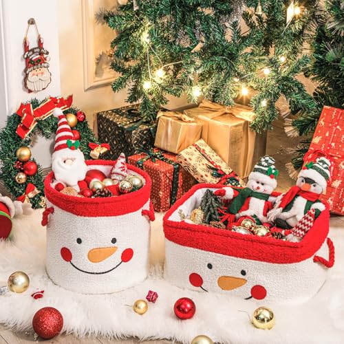 INough Christmas Gift Basket Large Red Collapsible Storage Basket with Handles Empty Holiday Basket for Gifts Blankets Baby Items and Home Christmas Decorations - Image 3