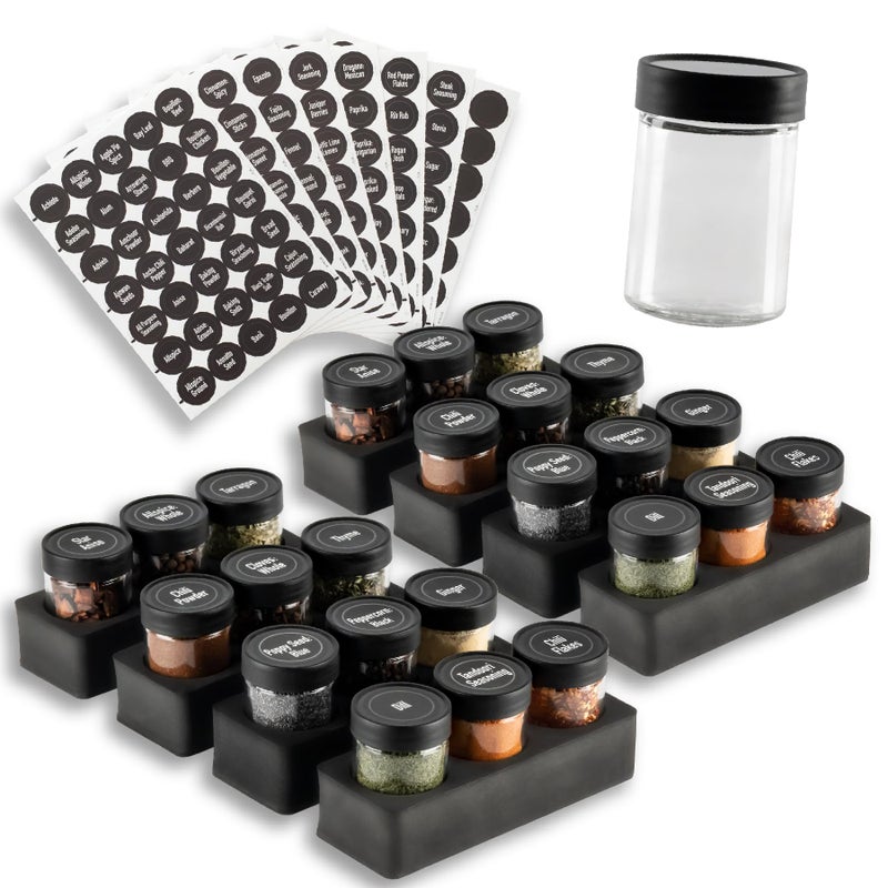 AllSpice AllSpice InDrawer Spice Rack Organizer with Short Jars 24 3 Jars with Labels