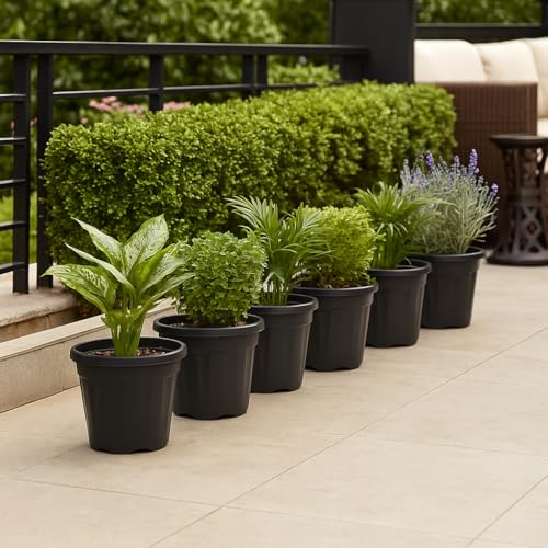 Ugaoo UV Treated Gardening Pots and Planters for Plants (12 inch Black Color Set of 6 Plastic Pots) - Image 1