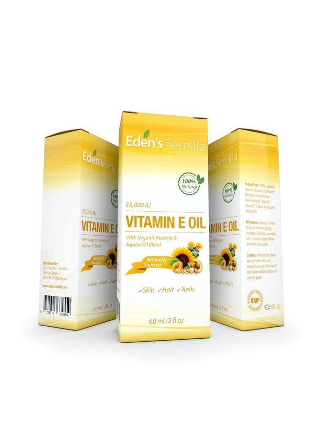 Eden's Semilla - 100% Plant Extract Vitamin E Oil 35,000 IU + Organic Rosehip & Jojoba Blend - Fast Absorbing Skin Protection for Face & Body. Pure Ingredients - Ideal for Sensitive Skin - Use Daily - Image 1