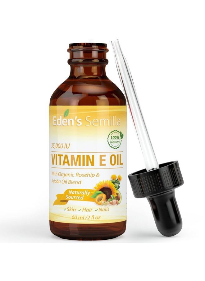Eden's Semilla - 100% Plant Extract Vitamin E Oil 35,000 IU + Organic Rosehip & Jojoba Blend - Fast Absorbing Skin Protection for Face & Body. Pure Ingredients - Ideal for Sensitive Skin - Use Daily - Image 1