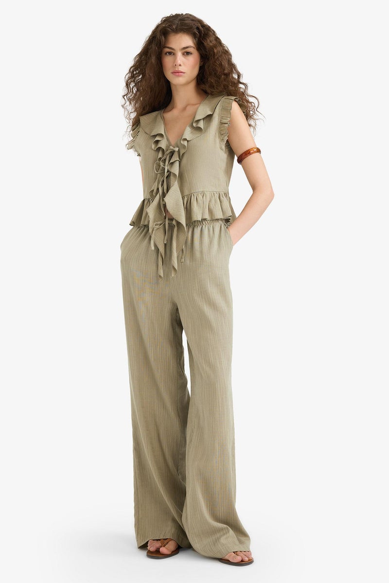DeFacto Green Woman Wide Leg Double Pocket Trousers Casual - Image 3