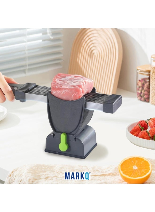 MARKQ Meat Slicer Machine for Home, Food Slicer Cleaver Kitchen Knife with Adjustable 2-4mm Blades for Fresh Meat, Beef, Pork, Chicken – Manual Slicer for Home Cooking, BBQ - Image 2