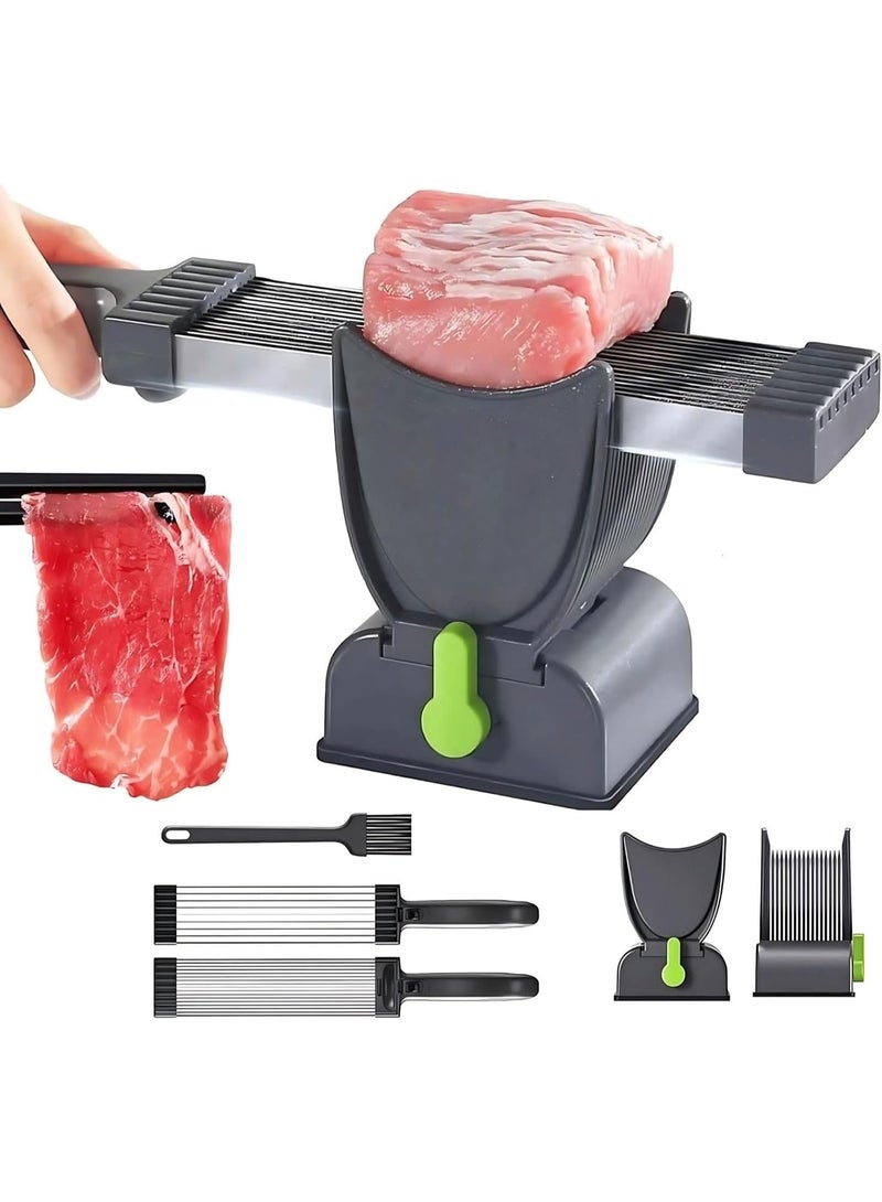 MARKQ Meat Slicer Machine for Home, Food Slicer Cleaver Kitchen Knife with Adjustable 2-4mm Blades for Fresh Meat, Beef, Pork, Chicken – Manual Slicer for Home Cooking, BBQ - Image 1