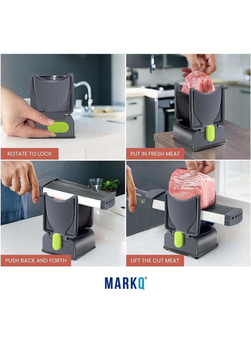 MARKQ Meat Slicer Machine for Home, Food Slicer Cleaver Kitchen Knife with Adjustable 2-4mm Blades for Fresh Meat, Beef, Pork, Chicken – Manual Slicer for Home Cooking, BBQ - Image 5