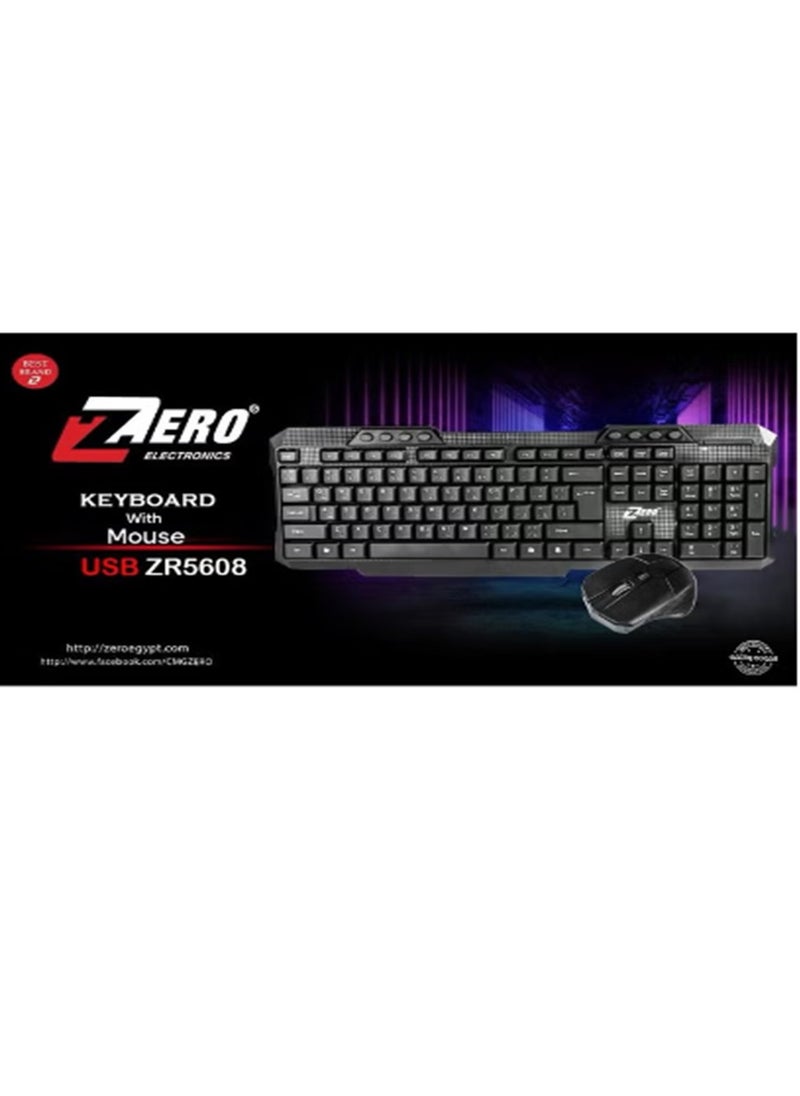 Wireless Keyboard and Mouse ZR-5608 waterproof for pc/ lap top in home and office , High quality film key - Black