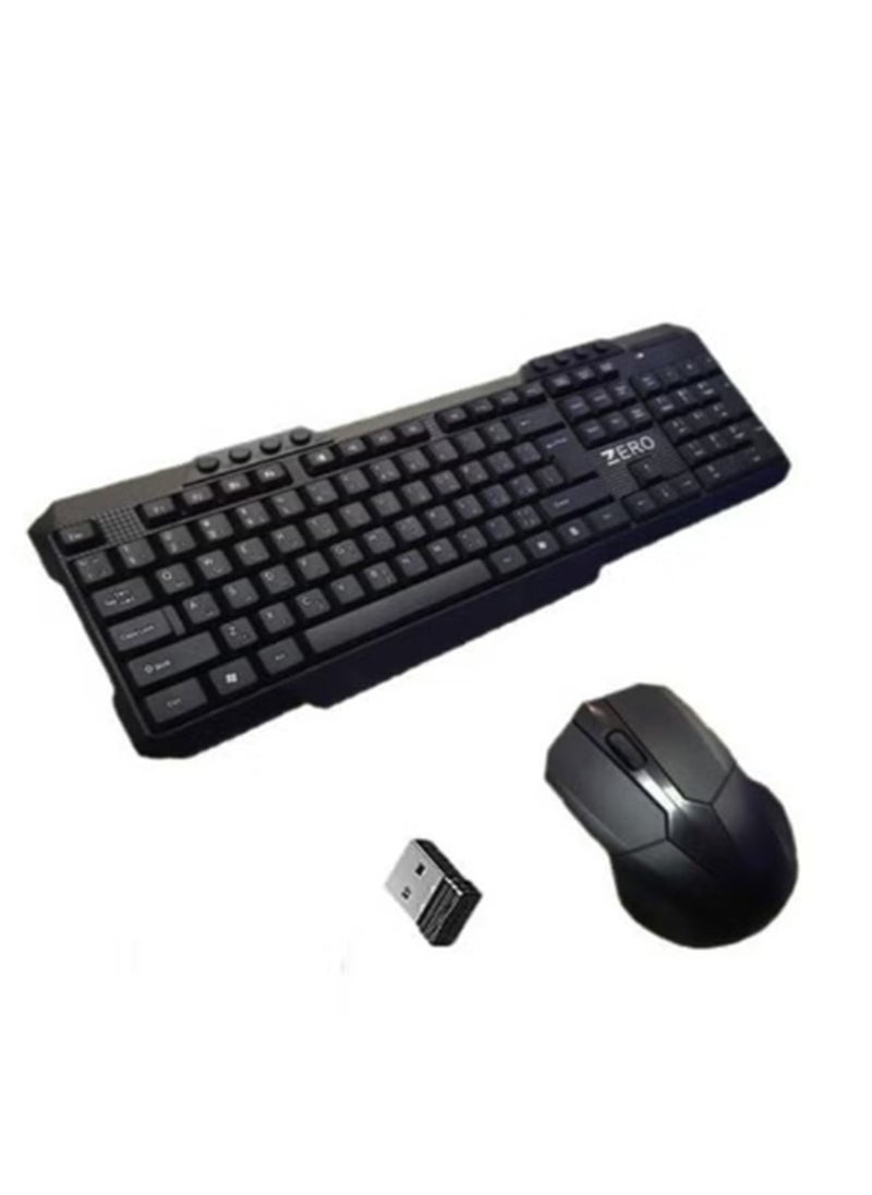 Wireless Keyboard and Mouse ZR-5608 waterproof for pc/ lap top in home and office , High quality film key - Black