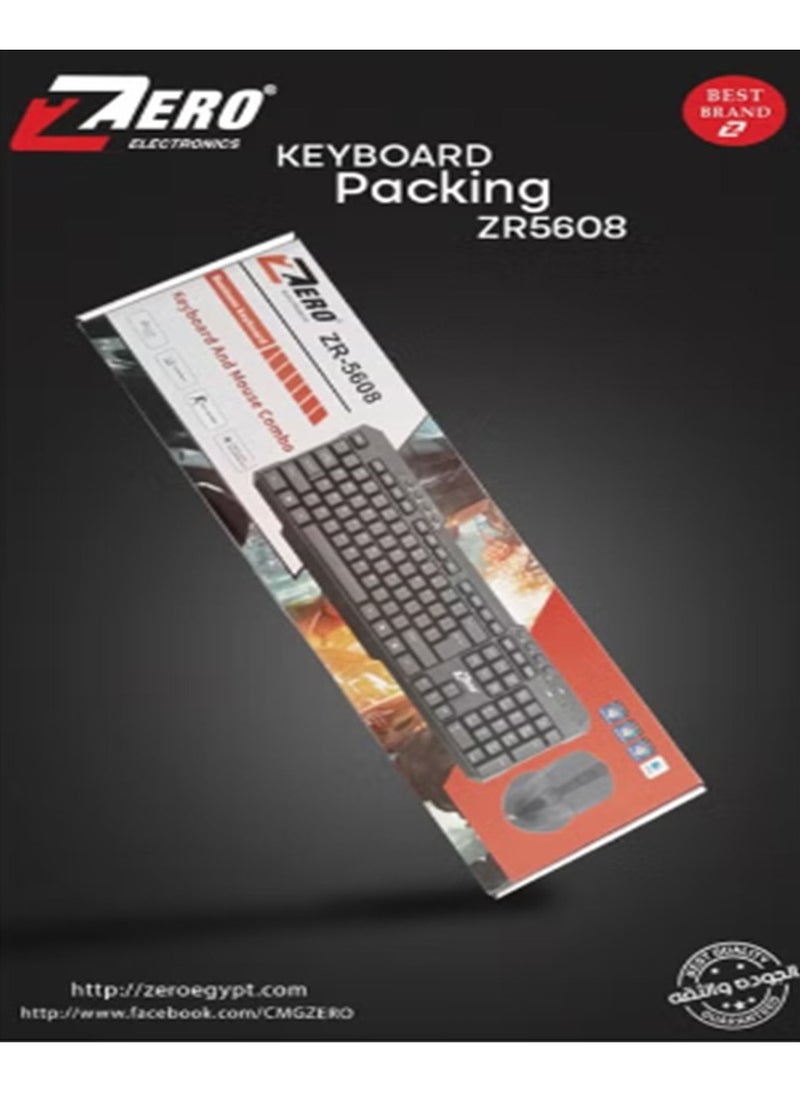 Wireless Keyboard and Mouse ZR-5608 waterproof for pc/ lap top in home and office , High quality film key - Black