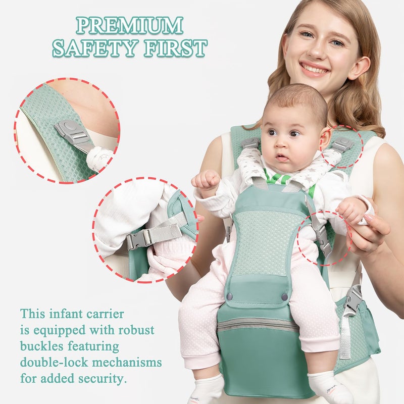 fisca Baby Carrier with Hip Seat for Newborn to Toddler, 6-in-1 Ergonomic Infant Carrier for 0-36 Month Baby, All Positions Soft Breathable Mesh Wrap Carrier with Waist Stool, Easily Adjustable Baby Holder - Image 4
