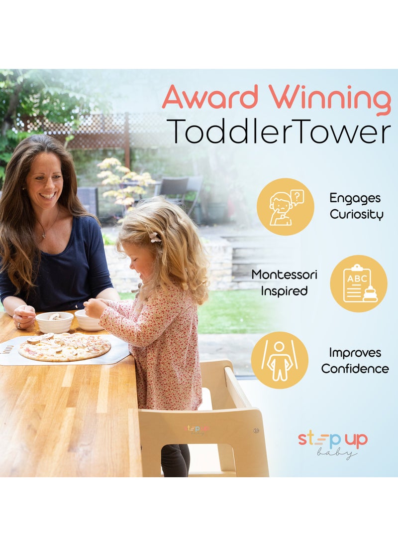 Stepup Baby Stepup Baby Toddler Tower with Adjustable Step – Varnished | Montessori-Inspired Standing Tower for Kids, Paintable, Fits Under Kitchen Counters, Adjustable for 18 Month – 5 Years  - Image 4