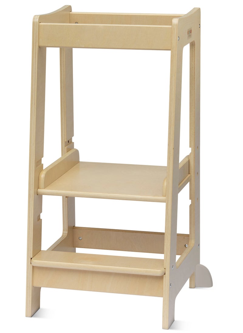 Stepup Baby Stepup Baby Toddler Tower with Adjustable Step – Varnished | Montessori-Inspired Standing Tower for Kids, Paintable, Fits Under Kitchen Counters, Adjustable for 18 Month – 5 Years  - Image 1