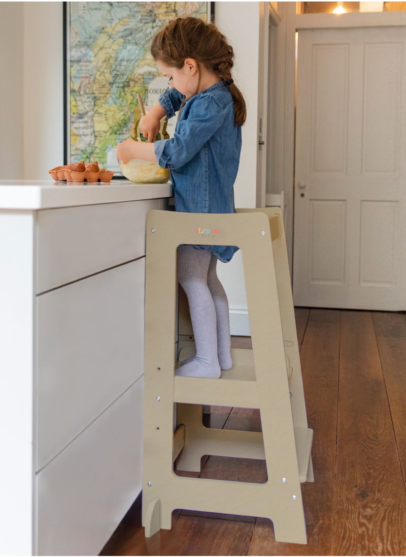 Stepup Baby Stepup Baby Toddler Tower with Adjustable Step – Varnished | Montessori-Inspired Standing Tower for Kids, Paintable, Fits Under Kitchen Counters, Adjustable for 18 Month – 5 Years  - Image 2
