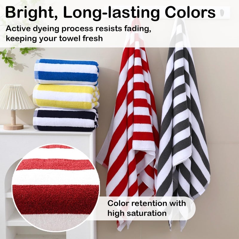 Large Striped Beach Towel - 75x180cm, Soft Cotton Blend, Quick-Dry, Red - Image 2