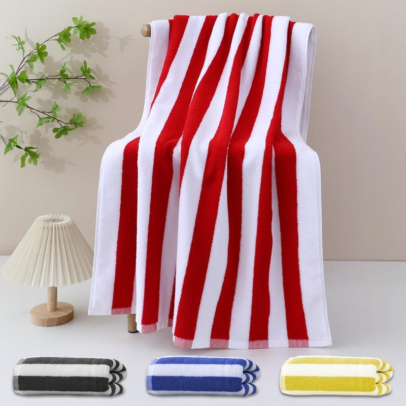 Large Striped Beach Towel - 75x180cm, Soft Cotton Blend, Quick-Dry, Red - Image 1