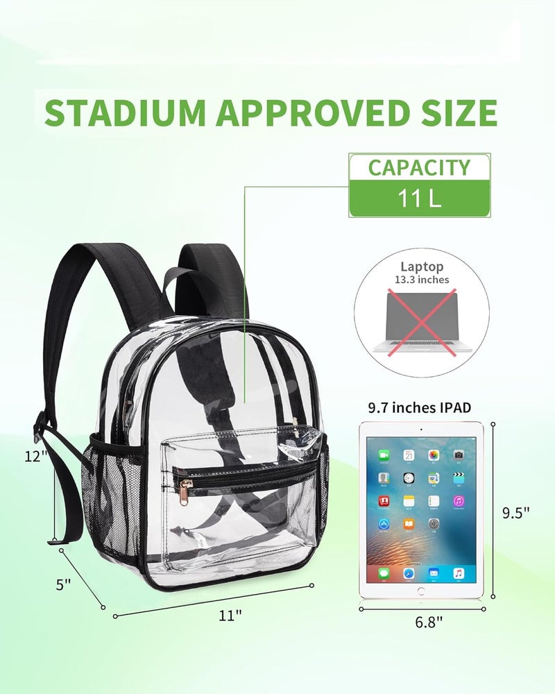 MAYTREE Clear Backpack for Stadium Events, 12x11x5 Inches Small Clear Backpack for Concert Festival Sports Outdoor - Black - Image 3