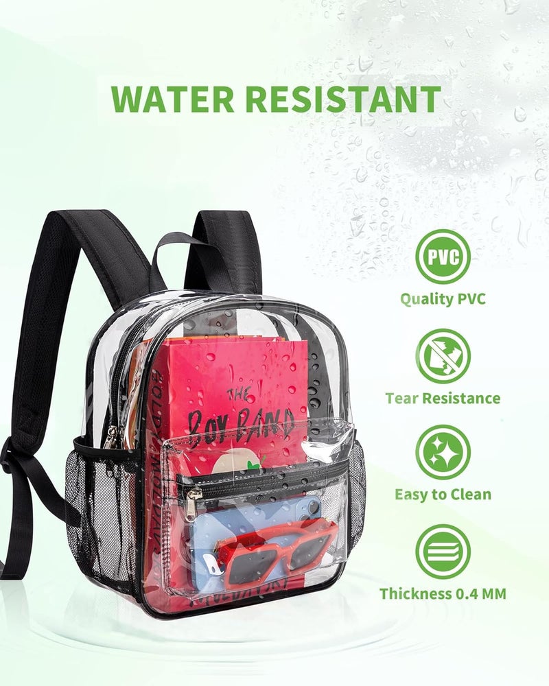 MAYTREE Clear Backpack for Stadium Events, 12x11x5 Inches Small Clear Backpack for Concert Festival Sports Outdoor - Black - Image 4