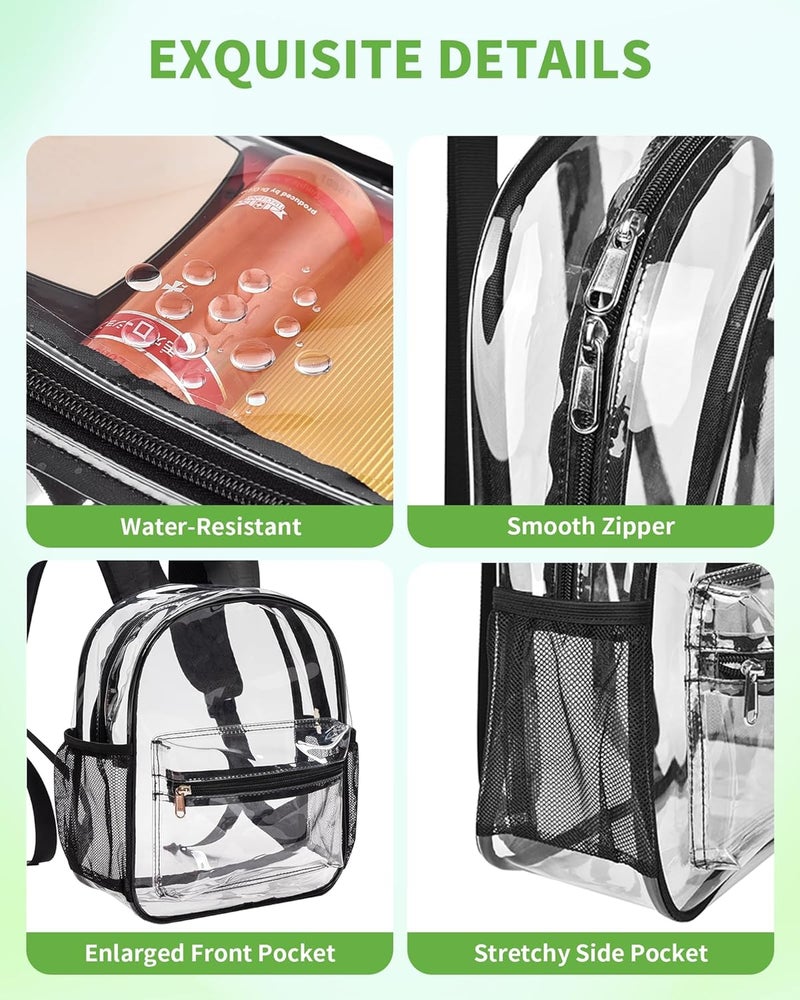 MAYTREE Clear Backpack for Stadium Events, 12x11x5 Inches Small Clear Backpack for Concert Festival Sports Outdoor - Black - Image 5
