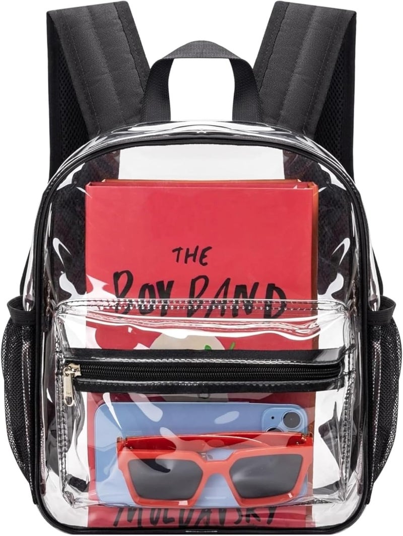 MAYTREE Clear Backpack for Stadium Events, 12x11x5 Inches Small Clear Backpack for Concert Festival Sports Outdoor - Black - Image 1