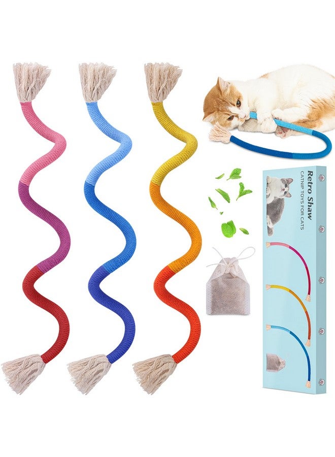 ريترو شاو حبل مضغ للقطط من ريترو شو، عبوة من 3 حبال عشبة النعناع البري للقطط الصغيرة داخل المنزل، لعبة تنظيف أسنان القطط الآمنة، لعبة تفاعلية لركل القطط 23.6 بوصة - Image 1