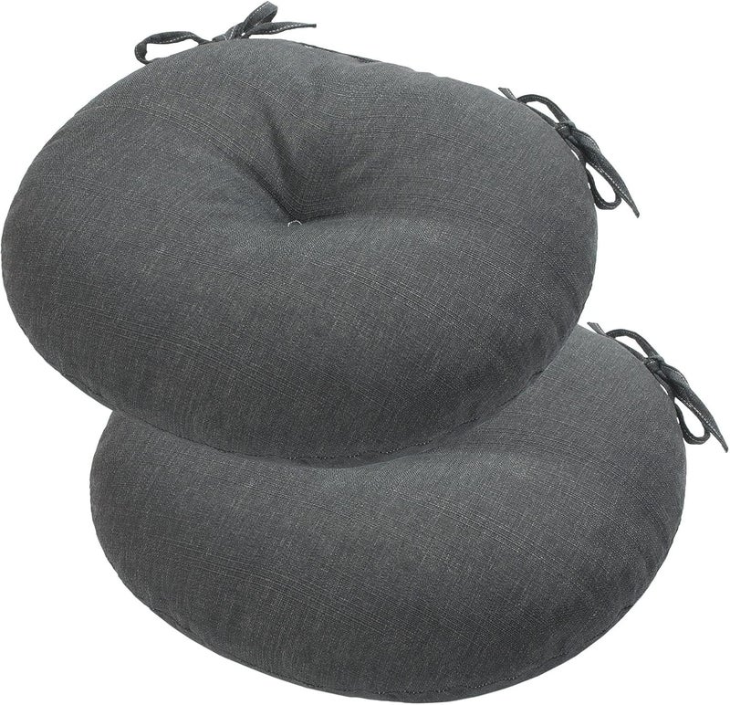FUNHOME Bistro Chair Cushions 15 inch,Set of 2,Tufted Round Chair Cushions with Ties,15"x15"x4",Water Resistant Round Seat Cushion for Barstool Chairs,Patio Garden Kitchen Outdoor Furniture(Charcoal Gray) - Image 1