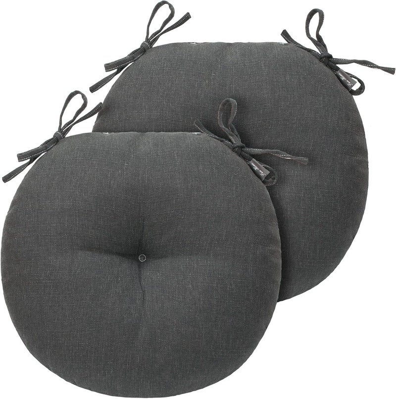FUNHOME Bistro Chair Cushions 15 inch,Set of 2,Tufted Round Chair Cushions with Ties,15"x15"x4",Water Resistant Round Seat Cushion for Barstool Chairs,Patio Garden Kitchen Outdoor Furniture(Charcoal Gray) - Image 2