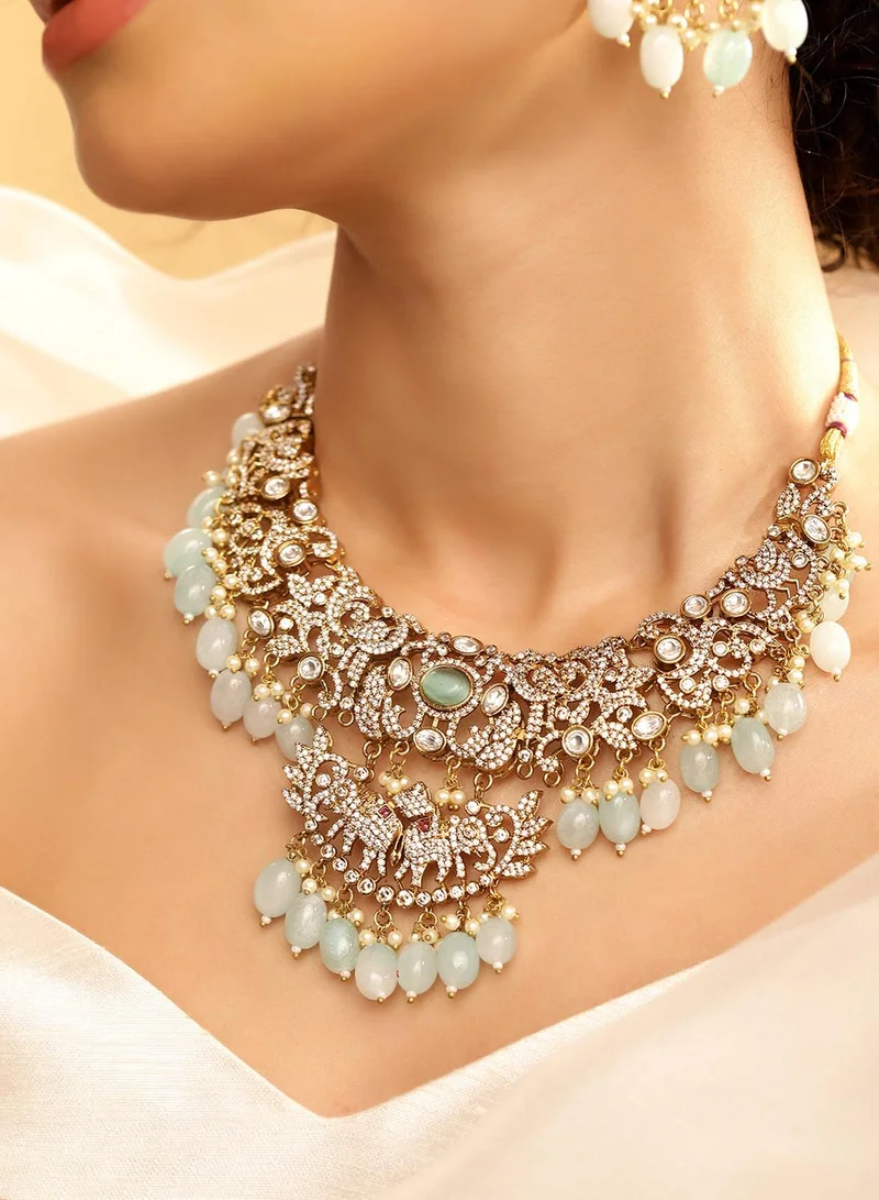 ISHIN Blue Colour Warm Metallic Plated Jewellery Set