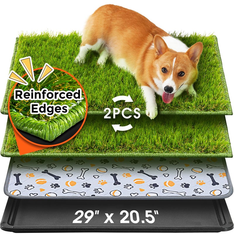 Hompet Dog Grass Pad with Tray Large 29x205 2 Reusable Artificial Turf for Dogs Potty Waterproof NonSlip Washable Pee Pads Quickly Absorbency Portable Dog Litter Box for IndoorOutdoor Use