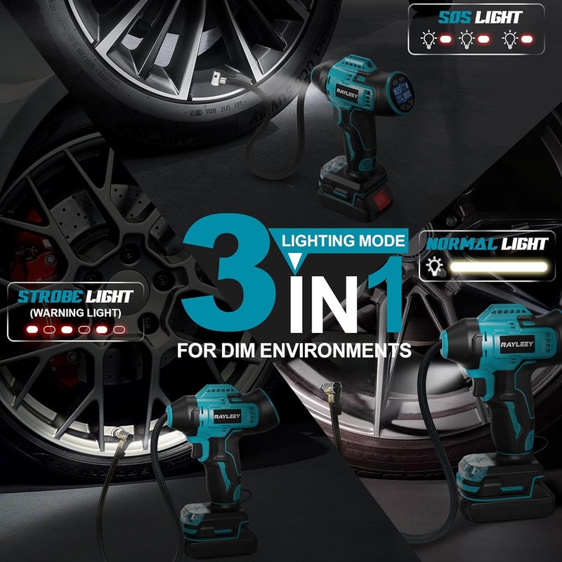 RAYLEEY Portable Tire Inflator Air Compressor - 160PSI Cordless Electric Pump with Digital Pressure Gauge - Image 4
