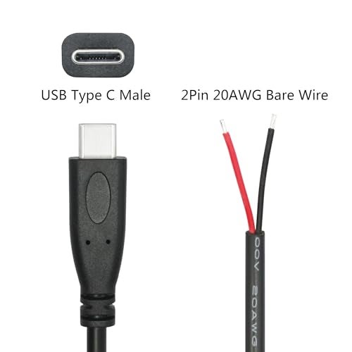 Maixbomr USB C to 2 Pin Bare Wire Open End Power Cable 3FT, 20AWG 5V USB Type C Male Plug 2 Pin Pigtail Cable, for USB Type C Equipment Installed or Replacement Repair DIY Cable(2Pcs) - Image 5