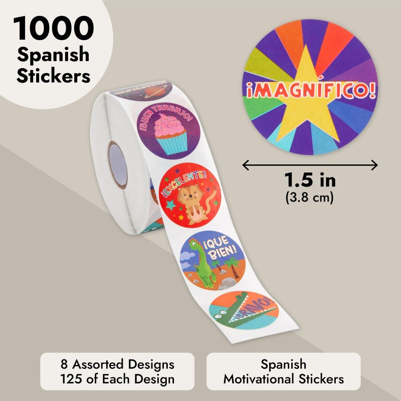 Blue Panda 1000 Pack Spanish Motivational Stickers for Classroom - Bulk Reward Stickers for Kids, Teacher School Supplies (8 Assorted Designs, 1.5 in) - Classroom Supplies - Image 4