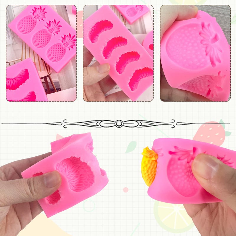 Rainmae Rainmae 5 Pcs Fruit Shaped Jelly Molds 3D Mini Pineapple Strawberry Blueberry Orange Silicone Fondant Chocolate Molds For Gummy Cookie Pastry Mold for Cupcake Topper Decorating Sugar Craft Gum Paste  - Image 4