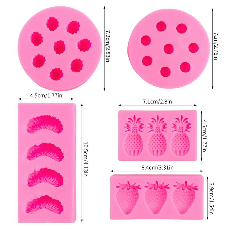 Rainmae Rainmae 5 Pcs Fruit Shaped Jelly Molds 3D Mini Pineapple Strawberry Blueberry Orange Silicone Fondant Chocolate Molds For Gummy Cookie Pastry Mold for Cupcake Topper Decorating Sugar Craft Gum Paste  - Image 2