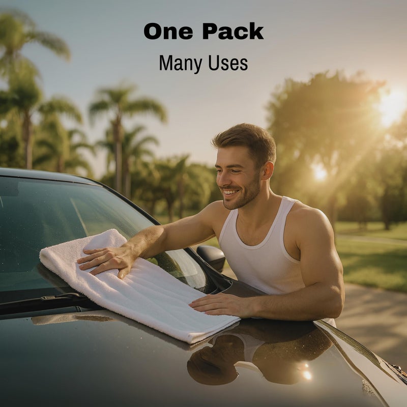 Jmr Usa Inc. JMR 12 Pack Thin 100% Cotton Utility Towels (20x40 White) - Quick-Dry, Lightweight & Economical for Pets, Gym, Cleaning, Kitchen, Travel, Hair, Auto - Practical Multi-Use Space Saver, Bulk Value - Image 4