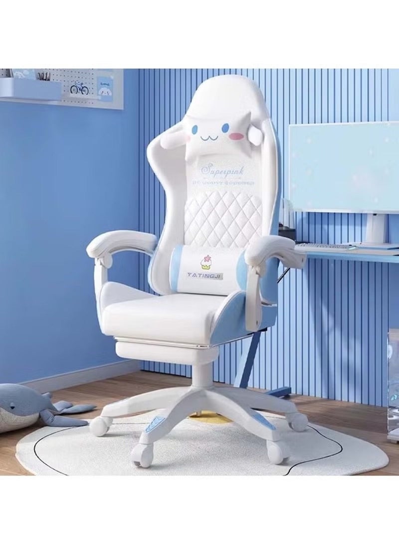 Huitich White & Blue Cartoon Gaming Chair with Footrest – Ergonomic Kids Study & Gaming Chair - Image 4