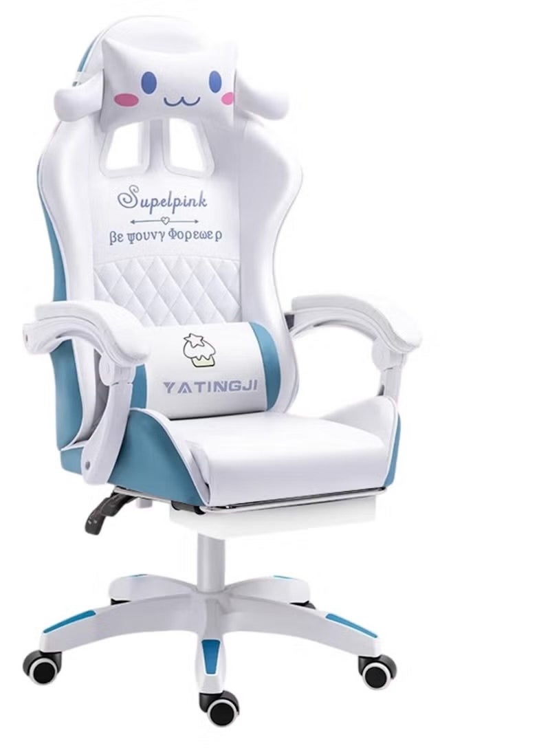 Huitich White & Blue Cartoon Gaming Chair with Footrest – Ergonomic Kids Study & Gaming Chair - Image 1
