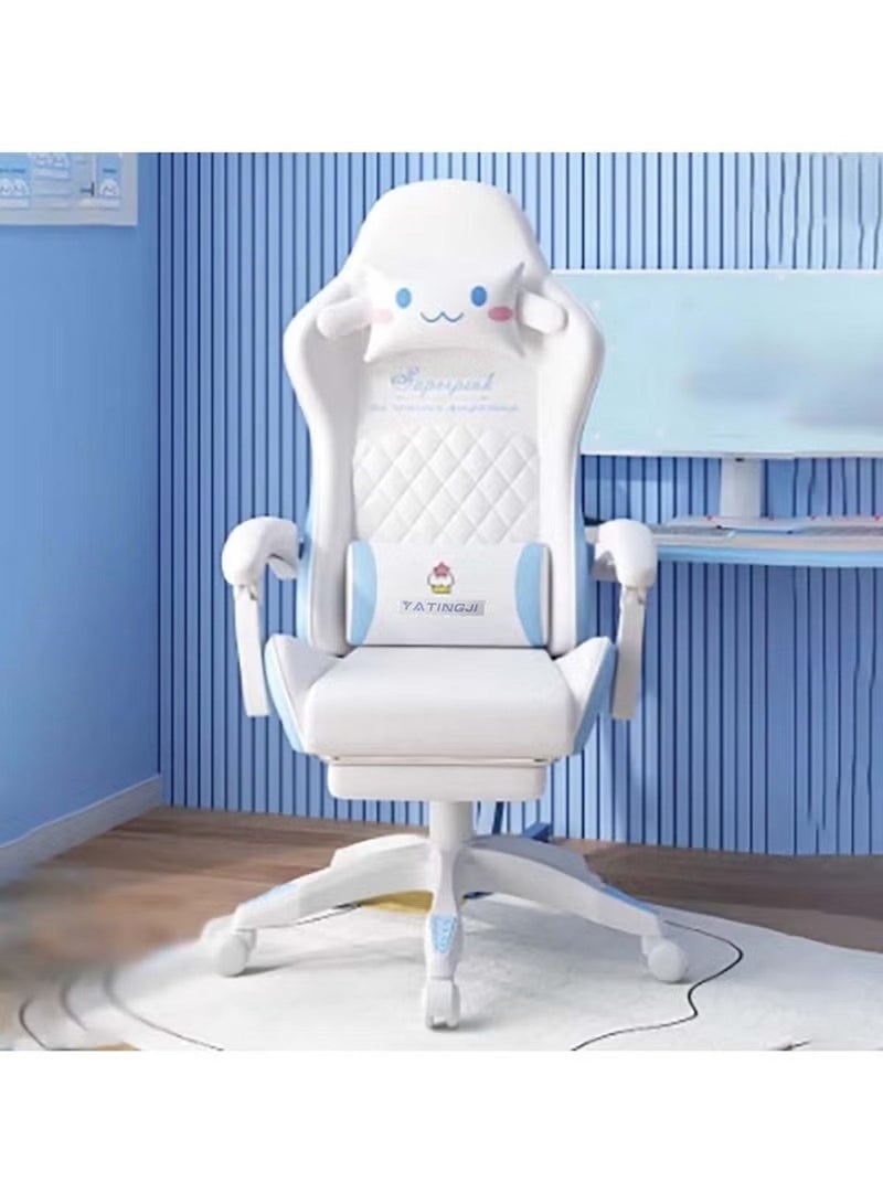 Huitich White & Blue Cartoon Gaming Chair with Footrest – Ergonomic Kids Study & Gaming Chair - Image 3
