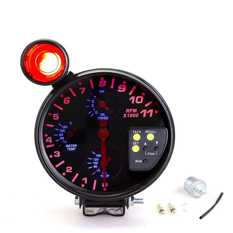 TOTMOX 5" 12V Automotive Tachometer Gauge with Shift Light and Oil/Water Temperature Pressure Gauges - Image 1