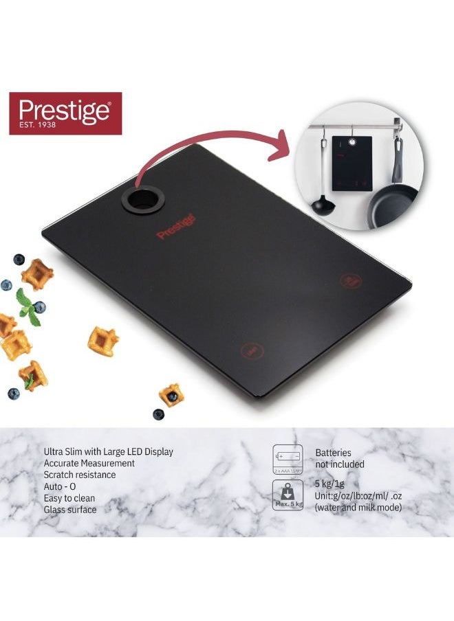 PRESTIGE - Prestige Digital Kitchen Scale Multifunction Food Weight Scale 5KG | Ultra Slim with Large LCD Display Premium Plastic and Glass Food Scales | 11lb/5kg with 0.1oz/1g Precision, black - PR81006 - Image 1