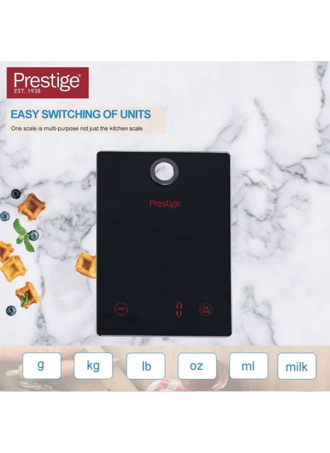 PRESTIGE - Prestige Digital Kitchen Scale Multifunction Food Weight Scale 5KG | Ultra Slim with Large LCD Display Premium Plastic and Glass Food Scales | 11lb/5kg with 0.1oz/1g Precision, black - PR81006 - Image 1