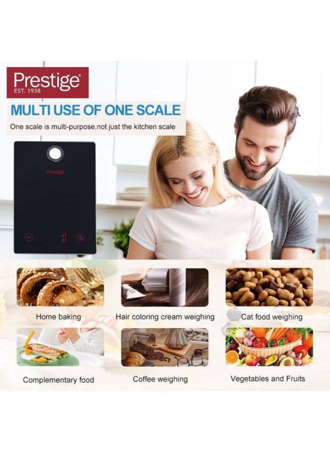 PRESTIGE - Prestige Digital Kitchen Scale Multifunction Food Weight Scale 5KG | Ultra Slim with Large LCD Display Premium Plastic and Glass Food Scales | 11lb/5kg with 0.1oz/1g Precision, black - PR81006 - Image 1
