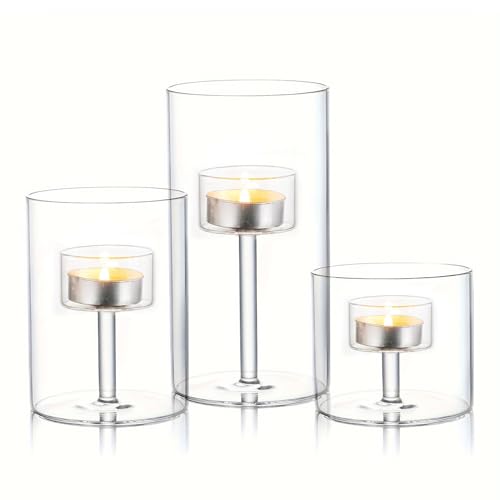 Bigsee Glass Hurricane Candle Holder, 3pcs Clear Cylinder Candle Holders Bulk for Pillar Candles, Open Ended Glass Candle Pedestal for Wedding Centerpieces Tables, Party, Event(No.01) - Image 1