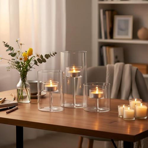 Bigsee Glass Hurricane Candle Holder, 3pcs Clear Cylinder Candle Holders Bulk for Pillar Candles, Open Ended Glass Candle Pedestal for Wedding Centerpieces Tables, Party, Event(No.01) - Image 3