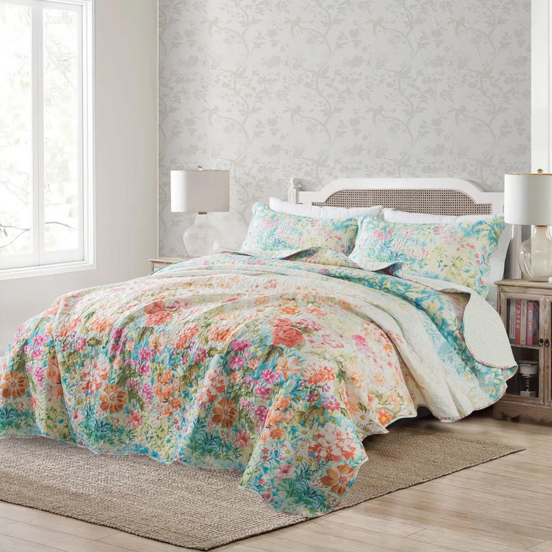 NEWLAKE Quilt Bedspread Sets- Dreamy Flowers Reversible Coverlet Set,Queen Size - Image 4