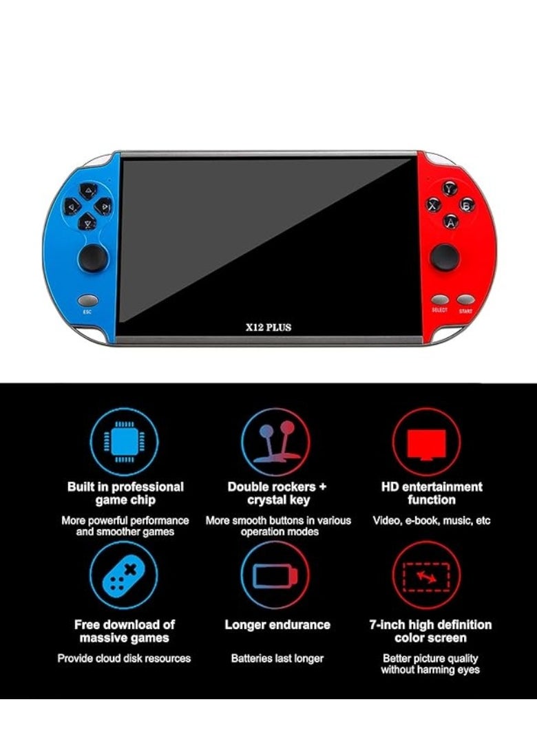 M MIAOYAN - X12 Plus 7-inch HD screen handheld portable MP5, 10,000+ free games, dual joystick nostalgic arcade game console 16GB ROM, supports GBC/GBA/NES/MD/SMC/SFC games children’s gift - Image 1
