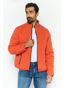 Men Quilted Puffer Jacket, Orange