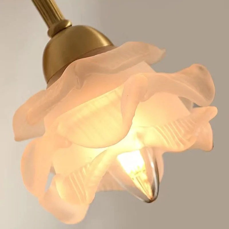 French Copper Wall Lamp Flower Glass, Vintage Retro Bedside Lighting - Image 5